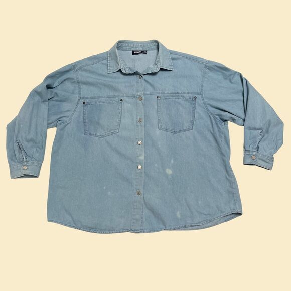 Vintage 90s chambray 24W shirt by Gitano, 1990s denim long sleeve button down - Picture 1 of 10